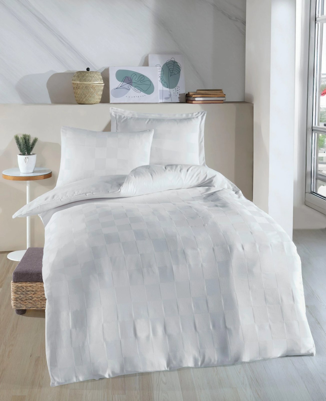 Set mbulesë jorgani XXL, një copë, ngjyrë e bardhë, L'essentiel, Kareli Saten