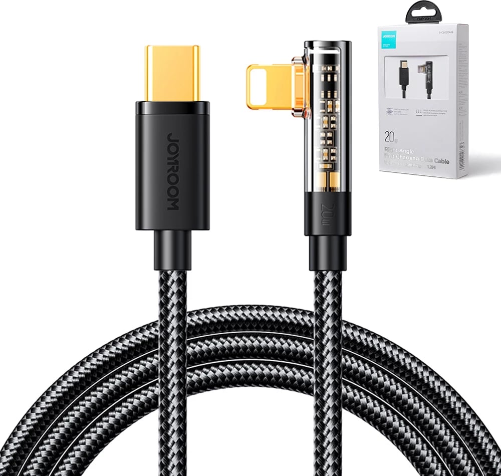 Kabllo Joyroom S-CL020A6 Lightning (me kënd) / USB-C (drejt), 1.2m, 20W, e zezë