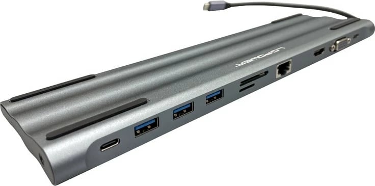 USB hub LC-Power LC-HUB-C-MULTI-8, USB-C, 100W, HDMI, VGA, RJ45, SD, MicroSD, e zezë/argjendtë