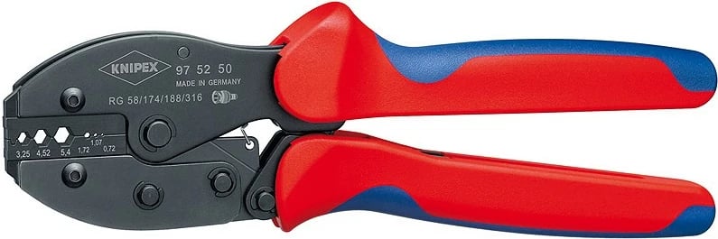 Vegël krimpimi Knipex 97 52 50, çelik, 220mm, 498g, doreza kaltër e kuqe