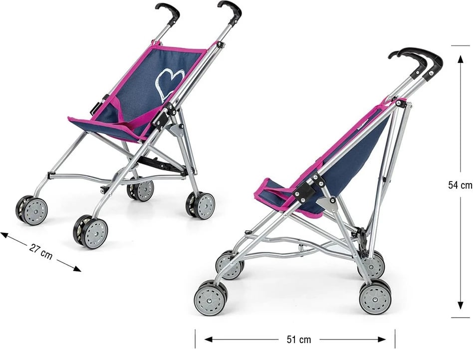 Karrocë golf për kukulla, Milly Mally Julia Prestige, për kukulla deri 50 cm, metal, palosje ombrellë, blu navy