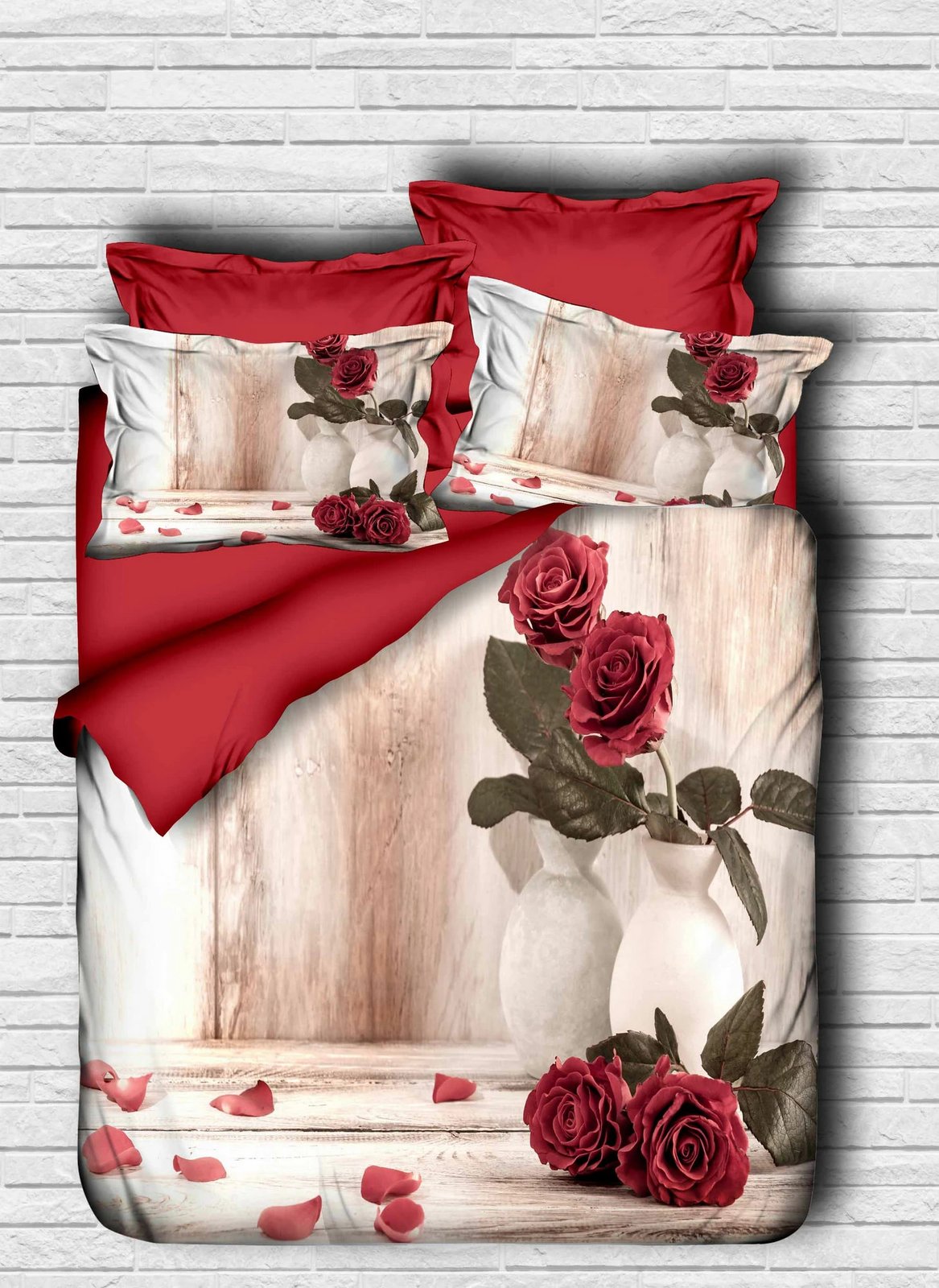 Set mbulesë për jorgan king, L'essentiel, ngjyrë e kuqe, e bardhë, e gjelbër, 3D print, 119