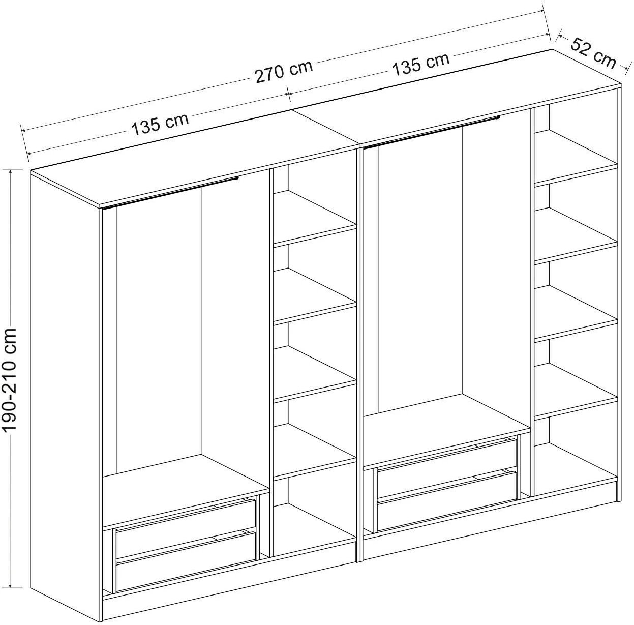Dollap garderobe Skye Decor, ngjyrë dore, 270x190x52cm