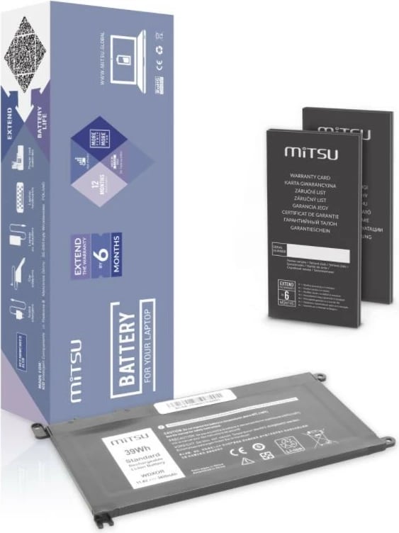 Bateri laptop Mitsu BC/DE-17H për Dell Vostro 14 (5468), Inspiron 15 (5568), 3400mAh, 11.4V