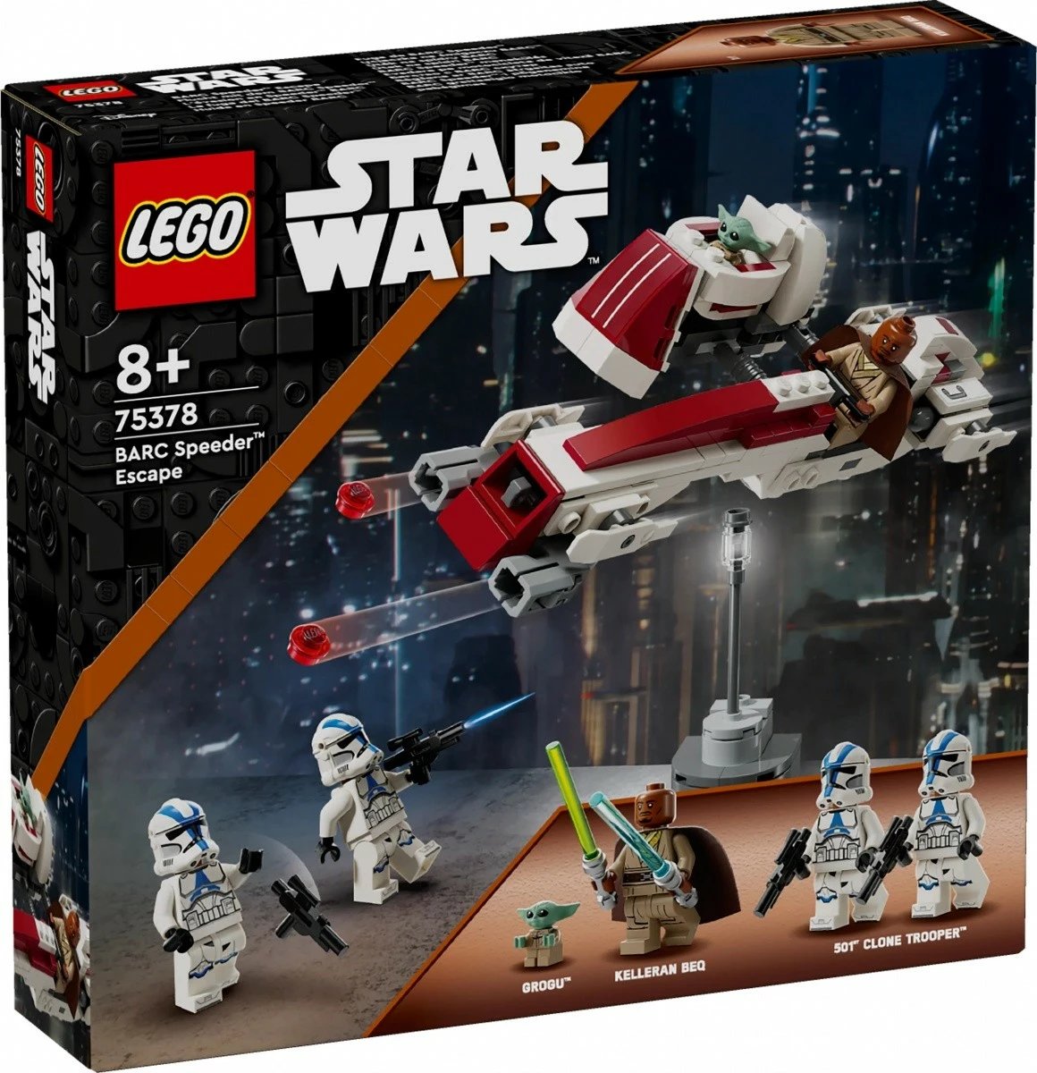 Set LEGO Star Wars 75378 BARC Speeder Escape, 221 pjesë, me figurina Grogu, Kelleran Beq dhe 501st Clone Trooper