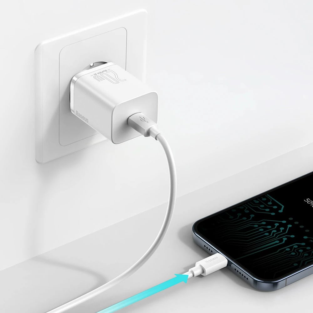 Karikues muri Baseus Super Si 1C, 20W, USB-C, i bardhë Karikues muri Baseus Super Si 1C, 20W, USB-C, i bardhë