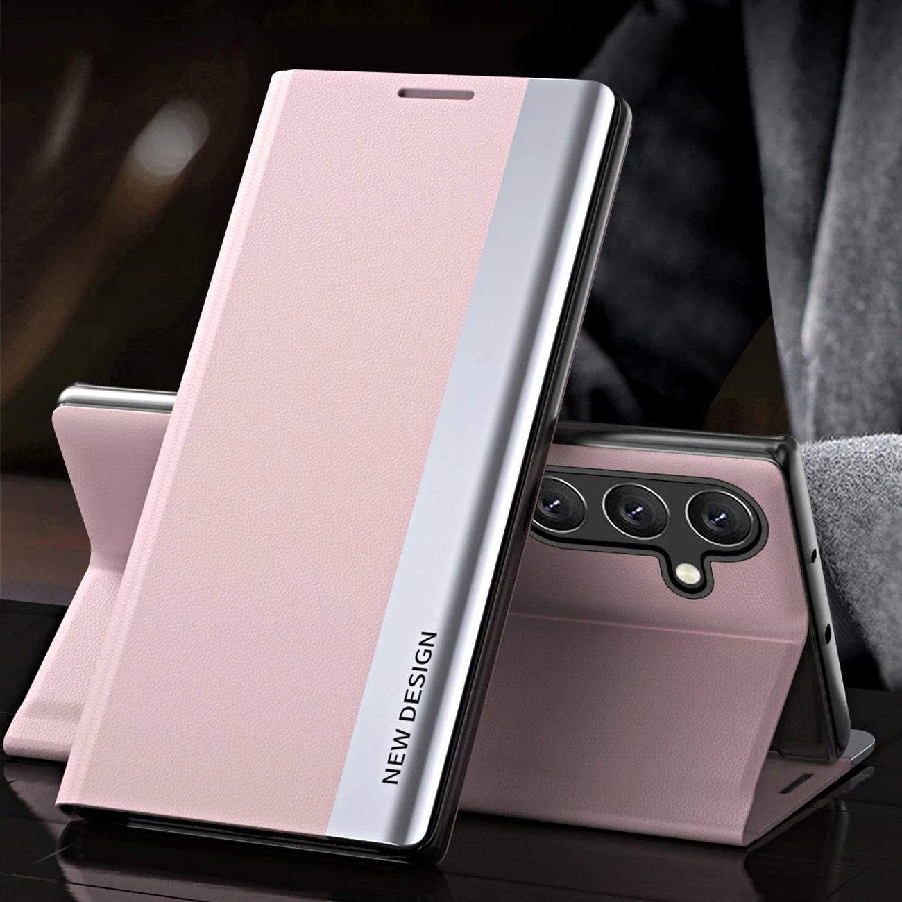 Mbështjellës Hurtel Sleep Case Pro për Samsung Galaxy S25+, me flip dhe qëndrim, Rozë