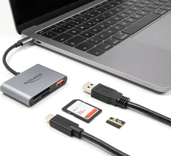 Lexues kartelash DeLOCK USB-C, SD/MicroSD, USB 10Gbps, USB-A, USB-C PD 85W, gri