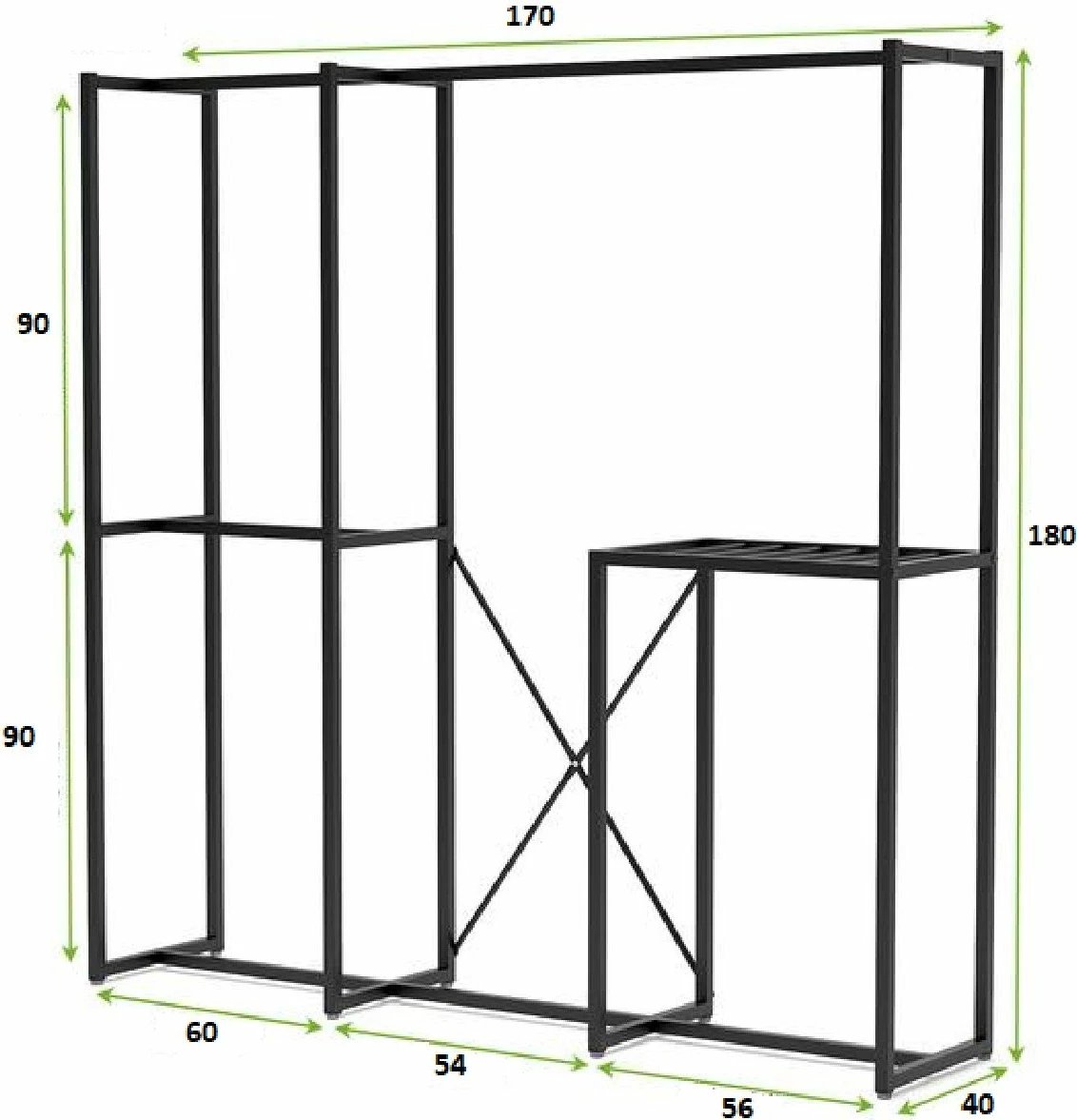 Varëse metalike për rroba, ngjyrë e zezë, Skye Decor, B161, 170x180x40 cm