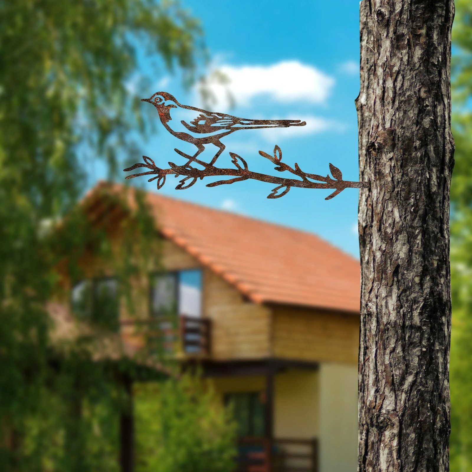 Objekt dekorativ për kopsht, zog në degë, ngjyrë kafe, Aberto Design