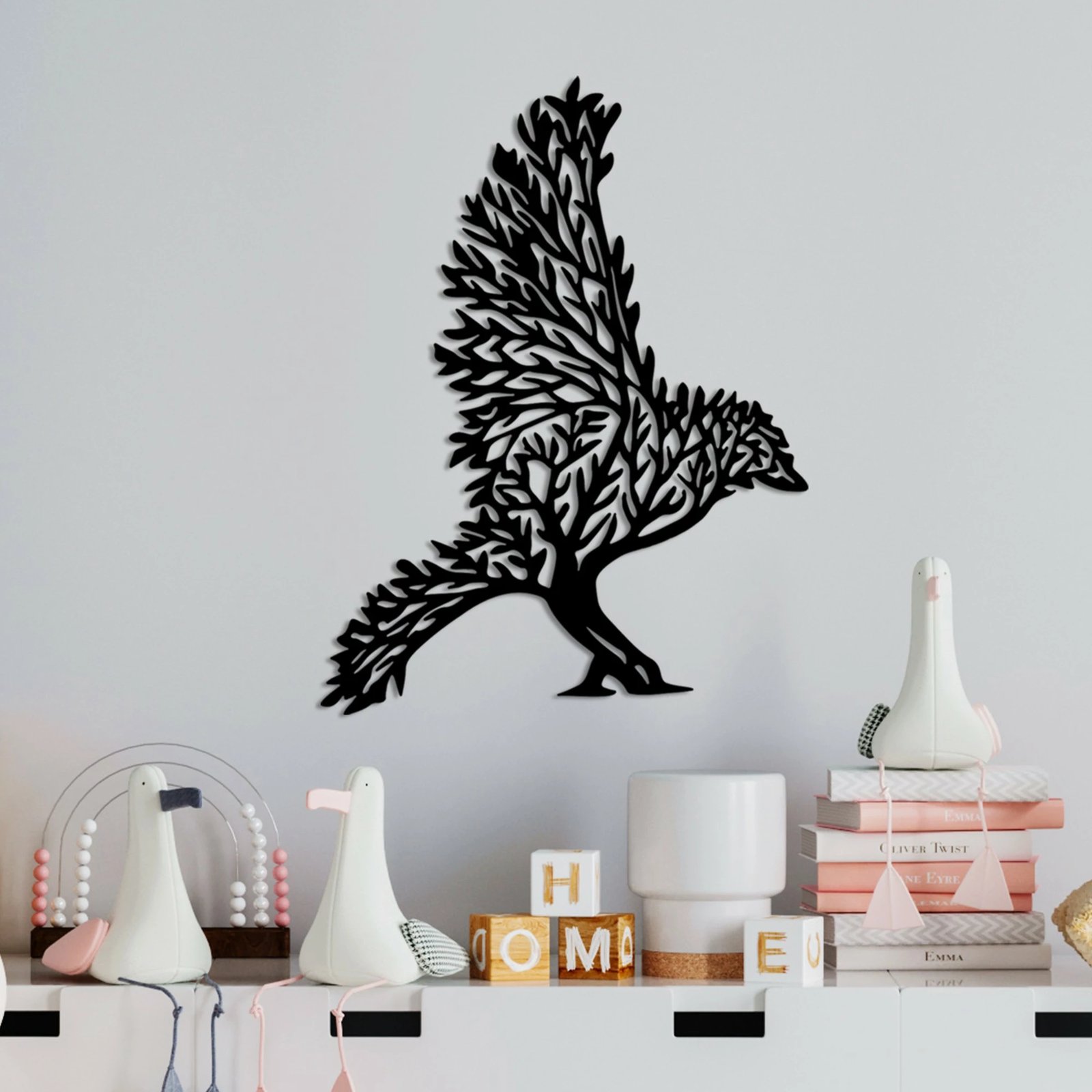 Aksesor dekorativ metalik për mur, korb, Wallity, ngjyrë e zezë, 55x42cm