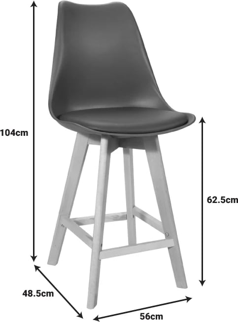 Karrige për bar Gaston, ngjyrë e zezë pp-pu dhe këmbë druri natyrale, 56x48.5x104cm