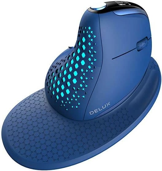 Maus vertikal Delux M618XSD, wireless BT+2.4G, OLED, RGB, USB-C, Blu