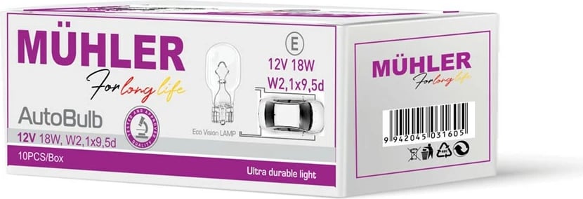 Lampa 12v W18w T15 W2,1x9,5d Pa Fasung Kuti Muhler