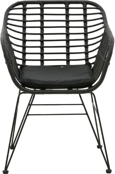 Karrige për kopsht Naoki me jastëk pe, këmbë metalike të zeza, 55x58x79cm