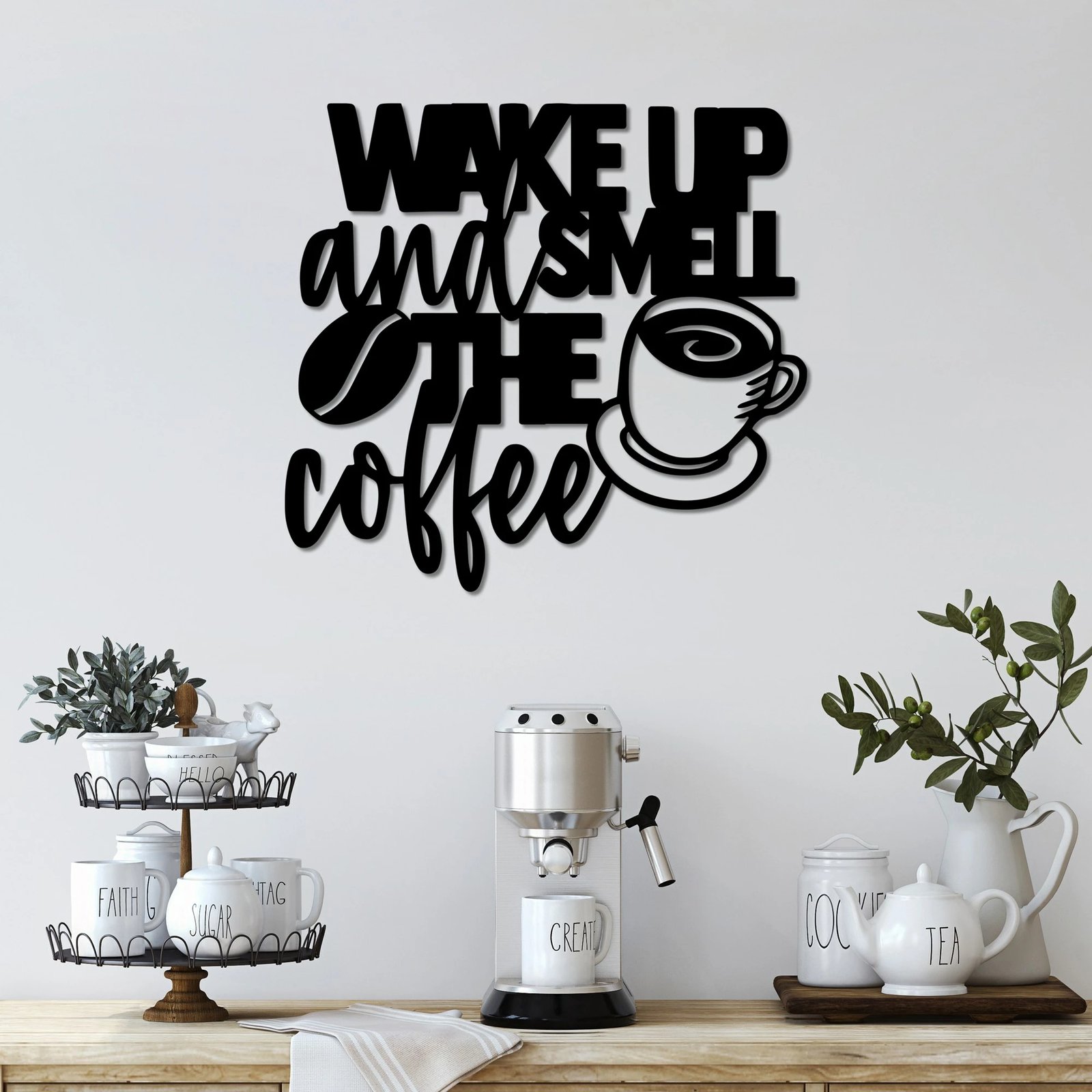 Aksesor dekorativ metalik për mur, Wallity, Wake up Coffee