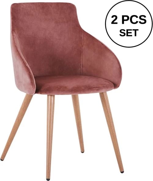 Karrige IVY kadife rozë e zbehtë me këmbë metalike FH8546.02 55x55x80Y cm., set prej 2 copë