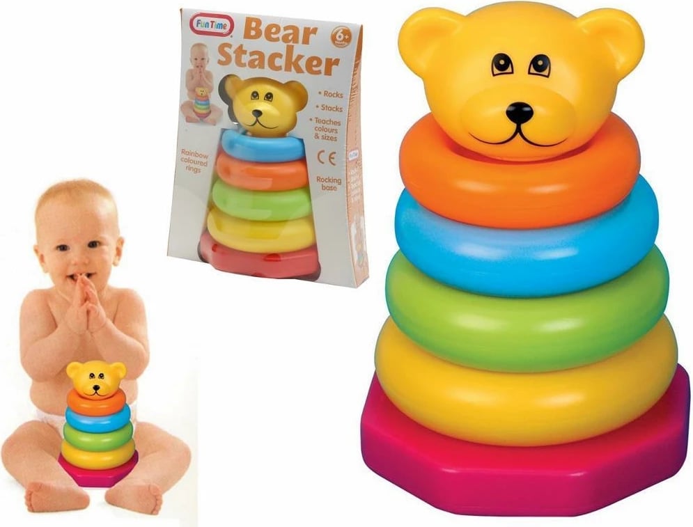 Lodër piramidë për bebe NEXT, dizajn ariu, me unaza