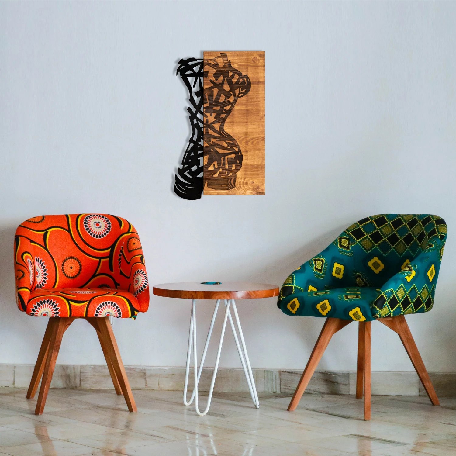 Aksesor dekorativ prej druri për mur, Wallity, Paramparca, ngjyrë e zezë dhe arre, 36x60cm