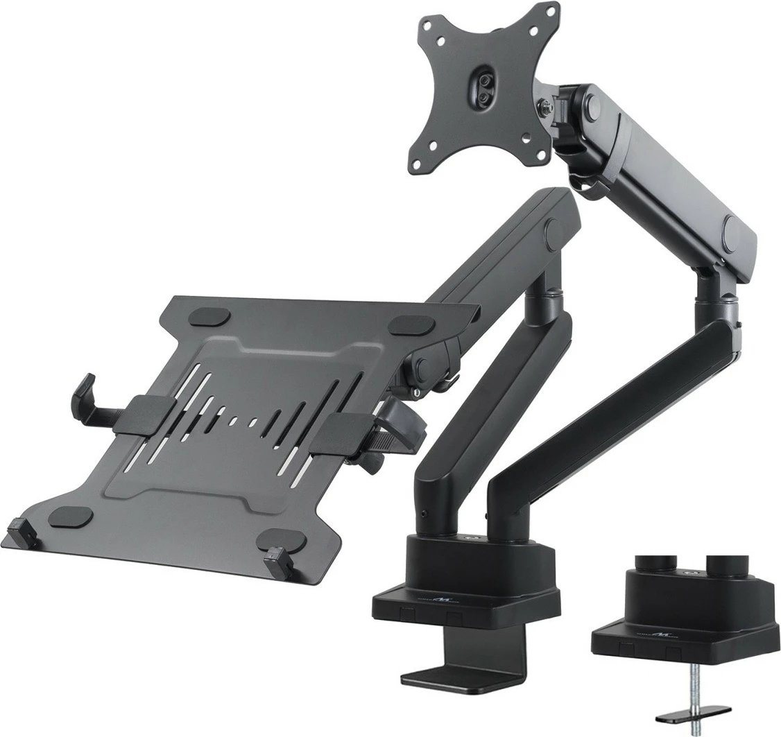 Mbajtës tavoline i dyfishtë Maclean MC-813 për monitor 17-32" dhe laptop, i zi