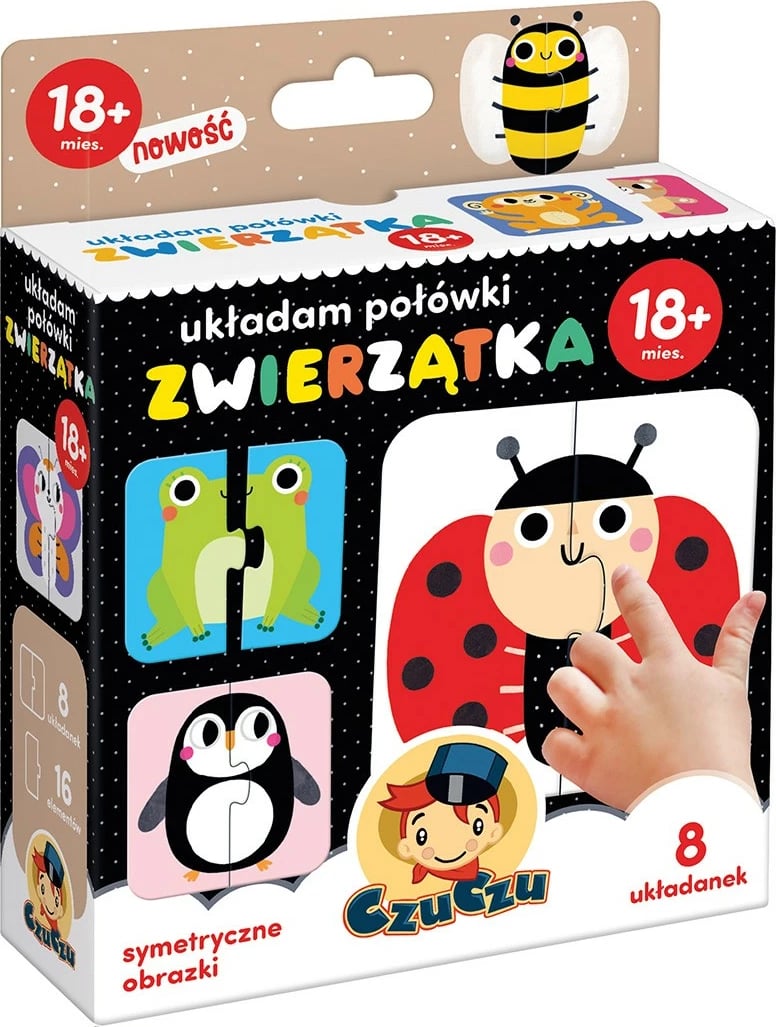 Puzzle kafshë CzuCzu I Assemble Halves, 8 copë, për fëmijë, shumëngjyrëshe