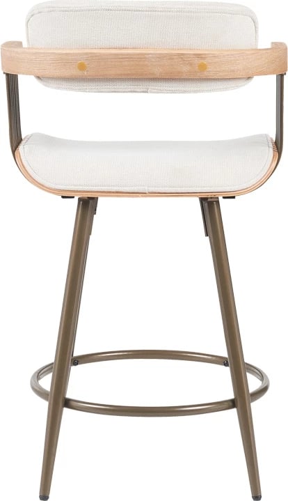 Karrige për bar Cameo, metal bronzi, dru i bardhë i larë, material bezhë, 53x50x93cm