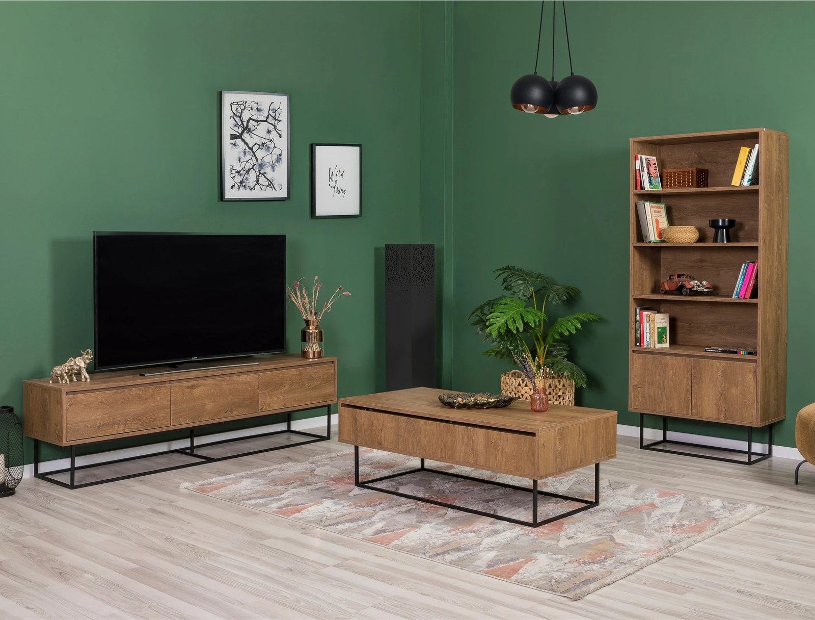 Set mobiljesh për dhomë dite, Skye Decor, Laxus Takım 26, ngjyrë arre dhe e zezë