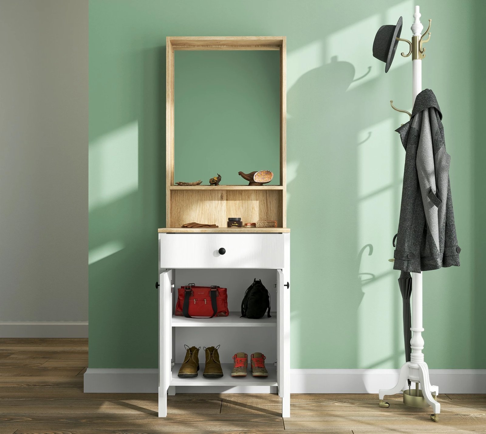 Stendë korridori Hanah Home, FRN-20078, ngjyrë druri dhe e bardhë, 63x190x38cm