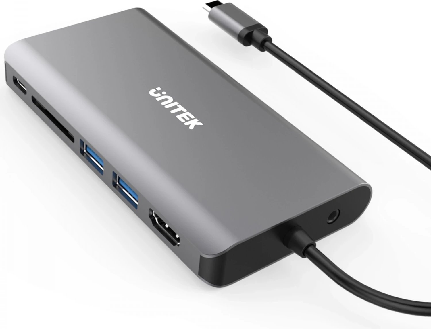 Përshtatës Hub Unitek USB-C, 8 në 1, 100W, hiri