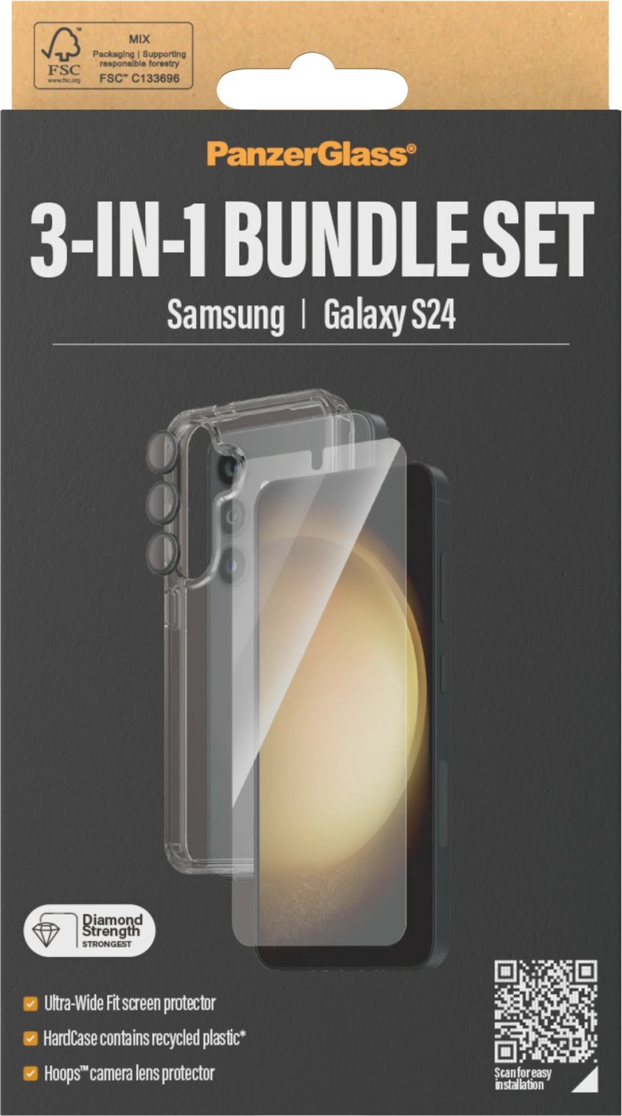 Mbështjellës PanzerGlass 3-in-1 për Samsung Galaxy S24 Ultra-Wide Fit transparent