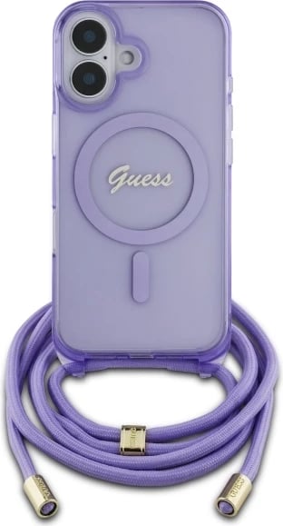 Mbështjellës Guess Crossbody Cord Script MagSafe për iPhone 16, Vjollcë