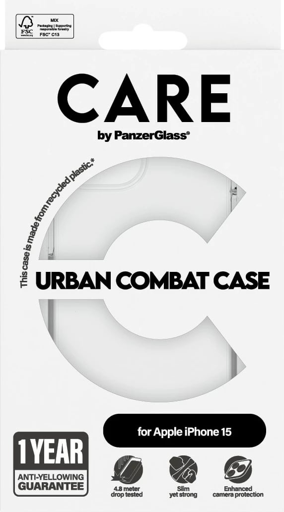Mbështjellës PanzerGlass CARE Case Flagship Clear për iPhone 15, transparent