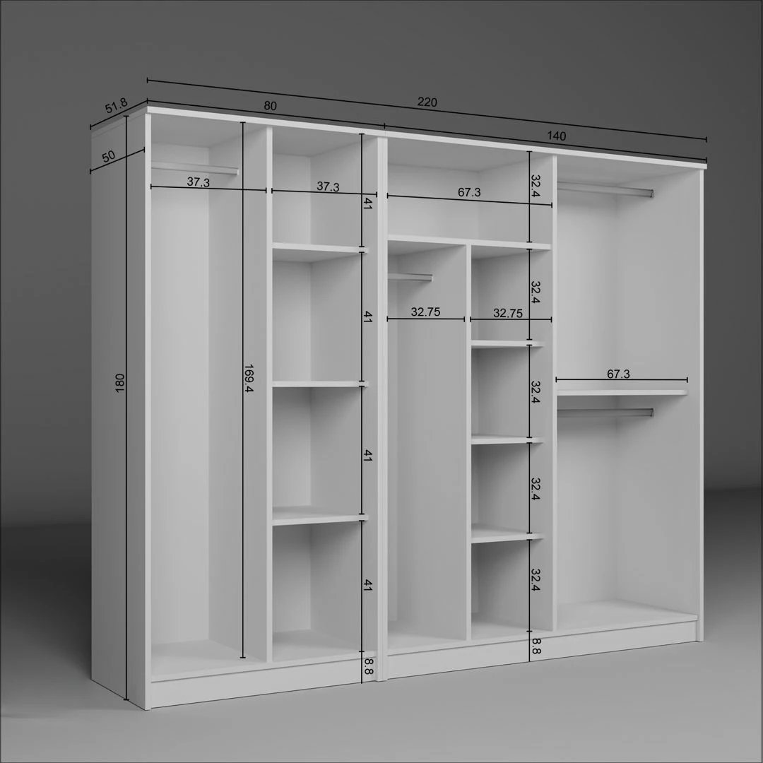 Dollap për rroba, ngjyrë e bardhë, Skye Decor Kardelen 1600-105, 220x180x51.8 cm