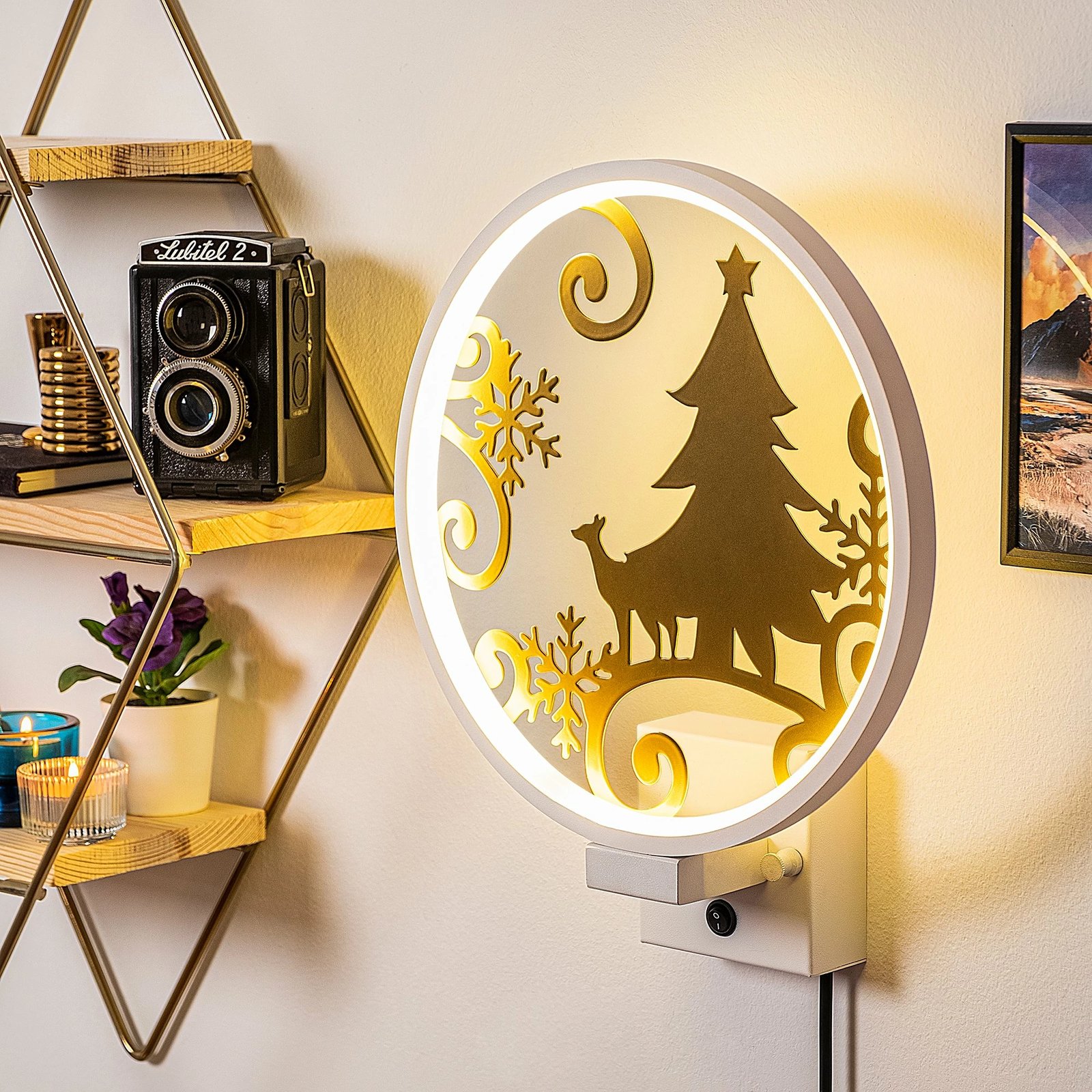 Llambë muri dekorative Opviq, XMAS27, e bardhë dhe ari