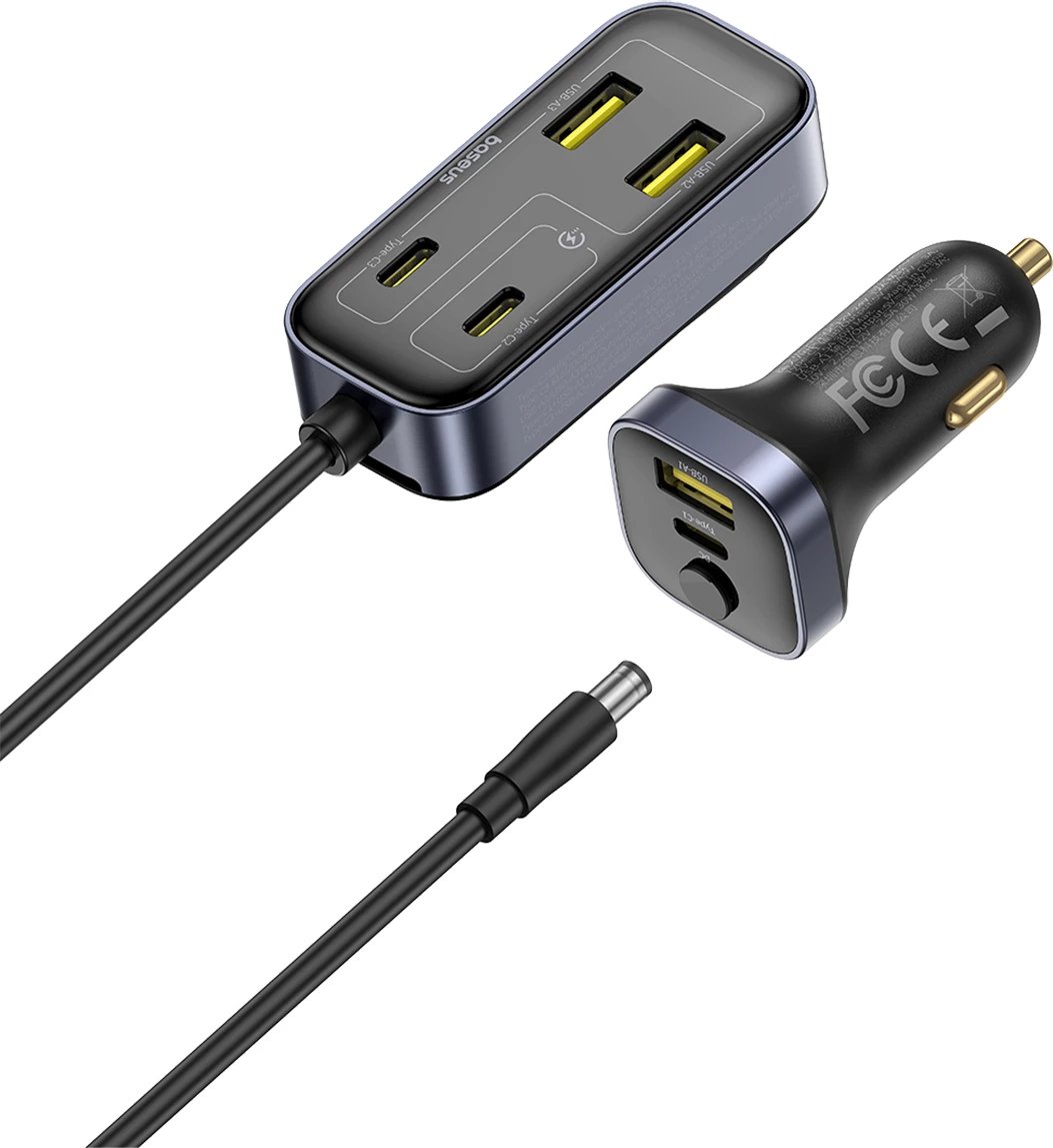 Karikues veture Baseus BackseatPal L1, 110W, 3x USB-A + 3x USB-C, kabllo 1.5m, zi