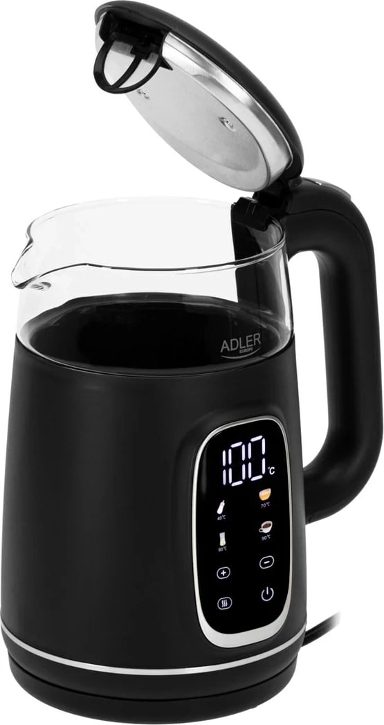Ibrik elektrik Adler AD 1305bs, 1.7L, me ekran LED, i zi/argjendtë