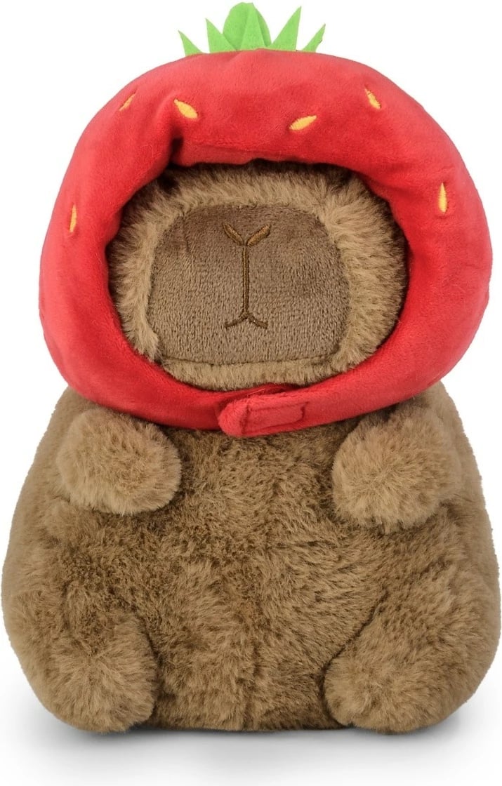 Lodër pelushi Daffi Capybara M-606 me kapelë luleshtrydhe, 20 cm, Kafe e Kuqe