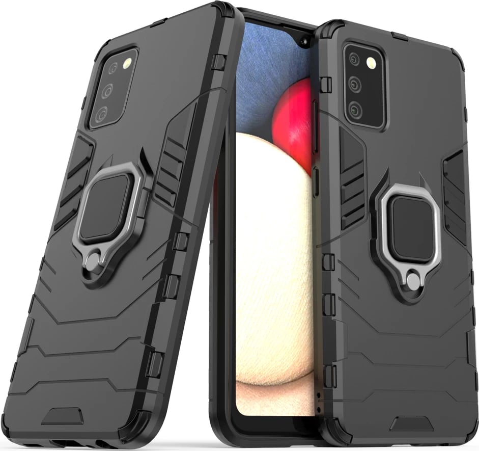 Mbështjellës Hurtel Ring Armor për Samsung Galaxy A03s, me dorezë magnetike, i zi