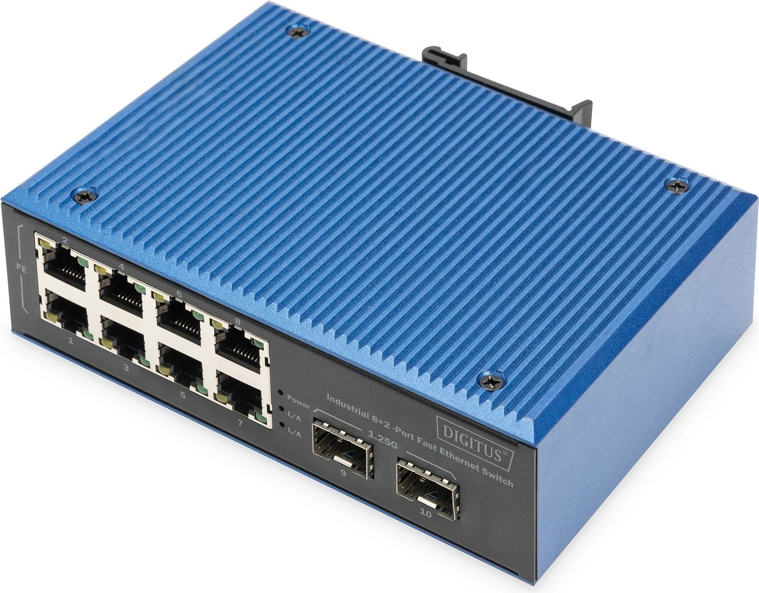 Switch industrial Digitus DN-651146, 8 porta RJ45 Fast Ethernet, 2 porta SFP, IP40, metal, blu