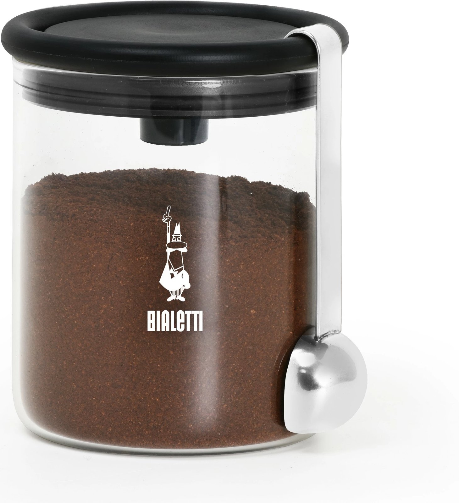 Enë kafeje Bialetti, 250g, xham, kapak plastik, e zezë/transparente