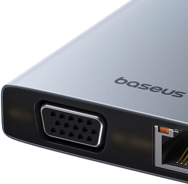 Hub Baseus PortalJoy 13in1, USB-C në HDMI+DP+VGA+C+USB+PD+RJ45+SD/TF+3.5mm, Gri