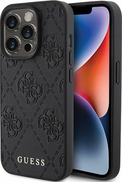 Mbështjellës Guess Leather 4G Stamped për iPhone 15 Pro Max, i zi
