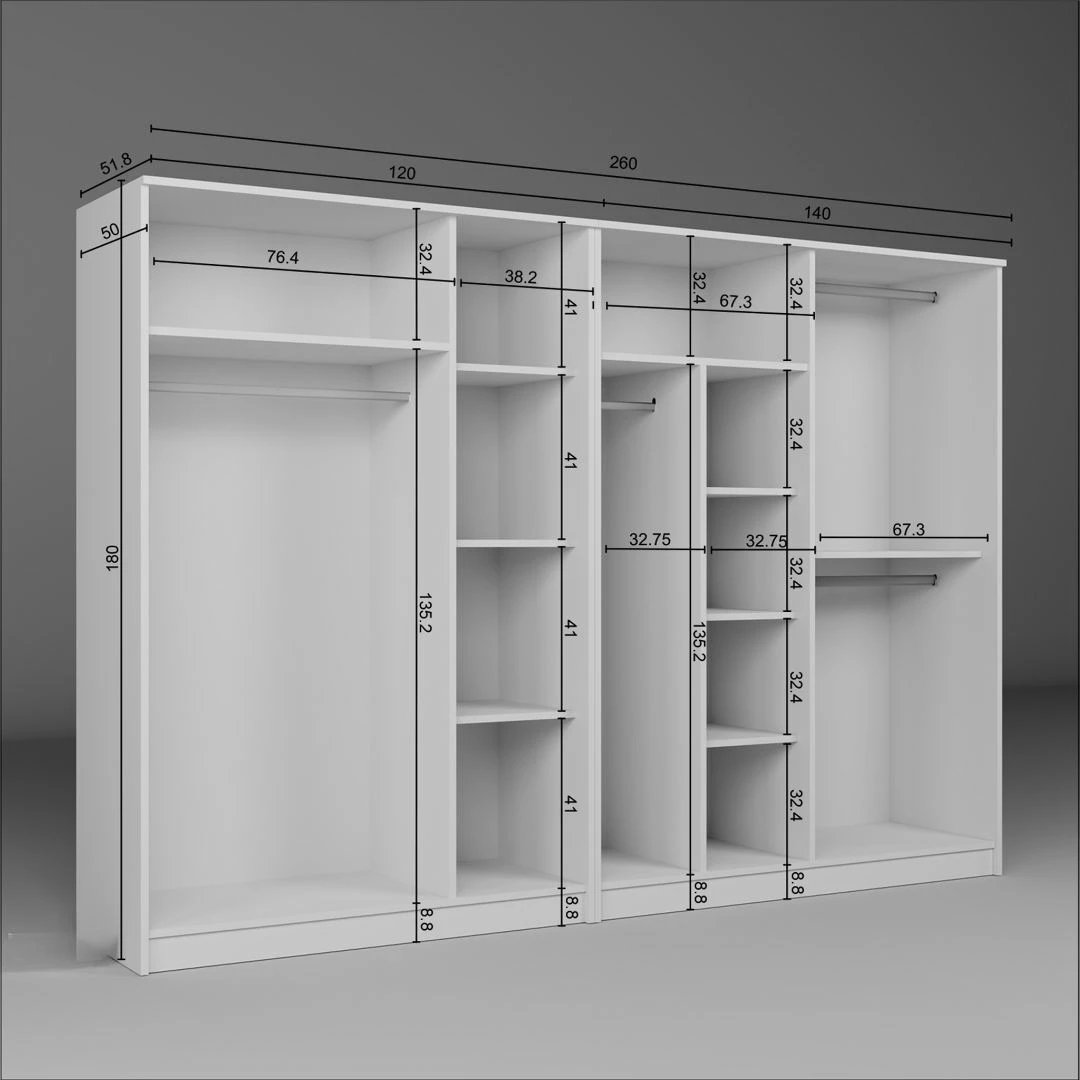 Dollap garderobe Skye Decor, Kardelen 1600-106, i bardhë, 280x180x51.8cm