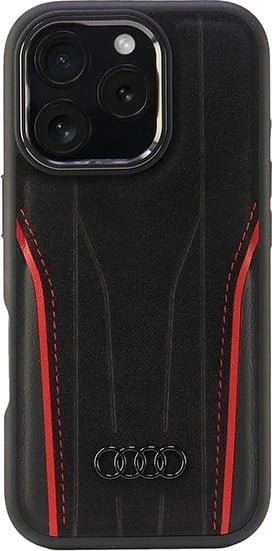 Mbështjellës Audi Genuine Leather MagSafe për iPhone 16 Pro 6.3", i zi-kuq