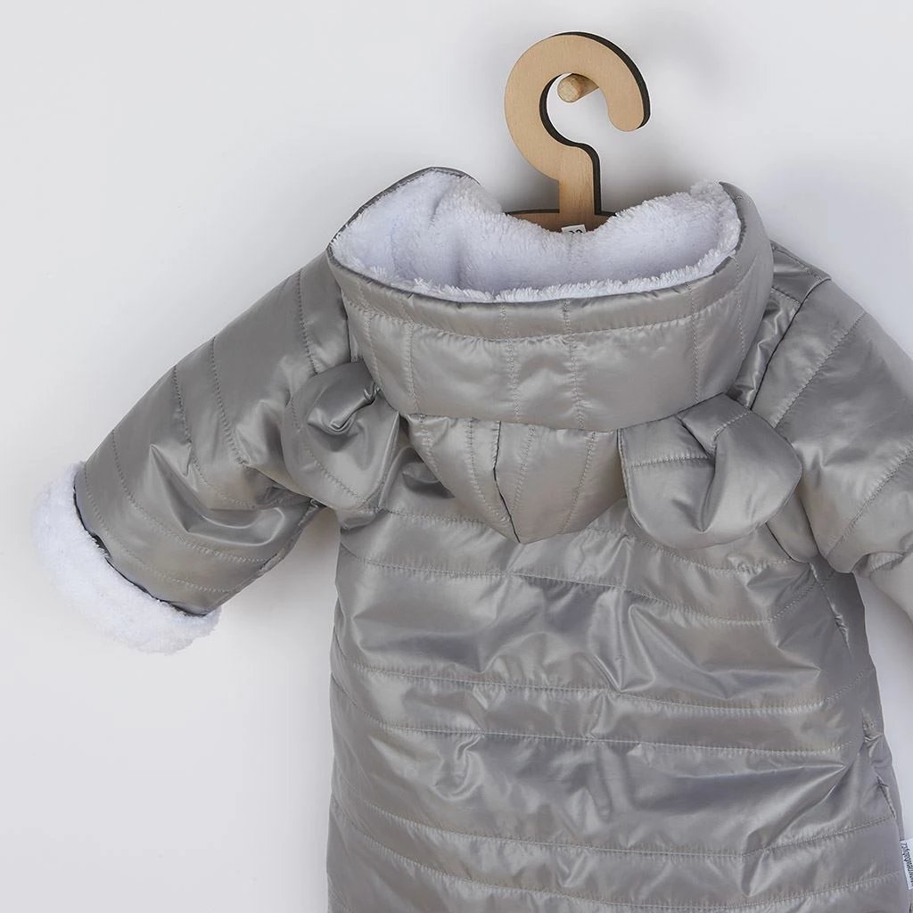 Kombinezon dimri për bebe, New Baby Pumi, me kapuç me veshë, me dy zinxhirë, përmasë 68 (4-6m), gri