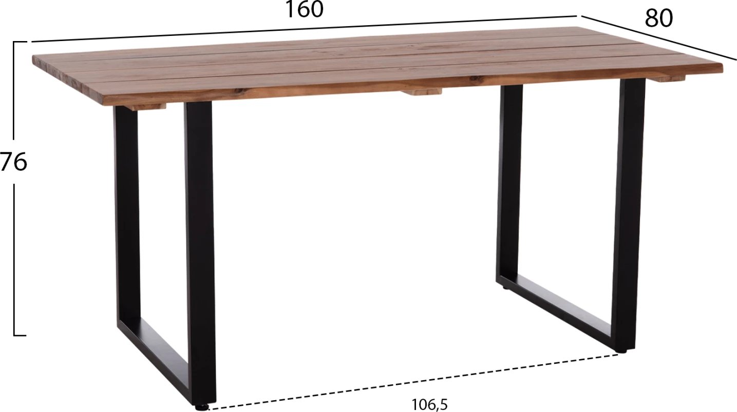Tavolinë ngrënieje për jashtë, dru akacie, këmbë metalike, 160x80x76cm, FRIGGO FH6375.02