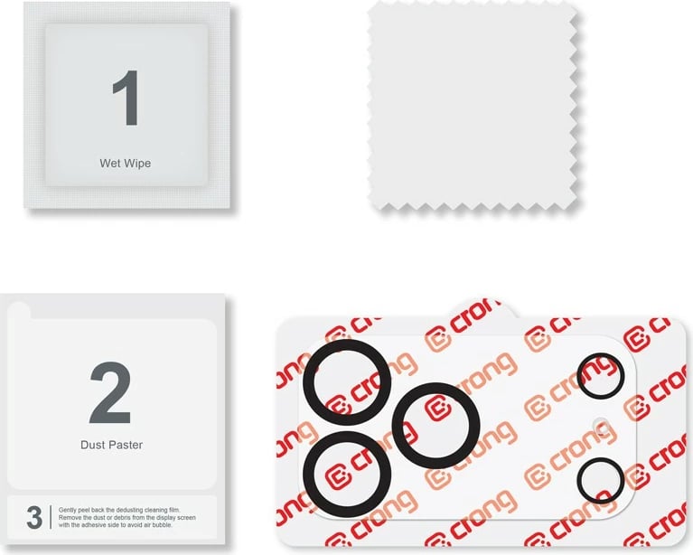 Qelq i temperuar mbrojtës për kamerë, CRONG Lens Shield CRGLSIP1769P, iPhone 17 Pro Max, 9H, ishull i plotë, transparent, set 1 copë