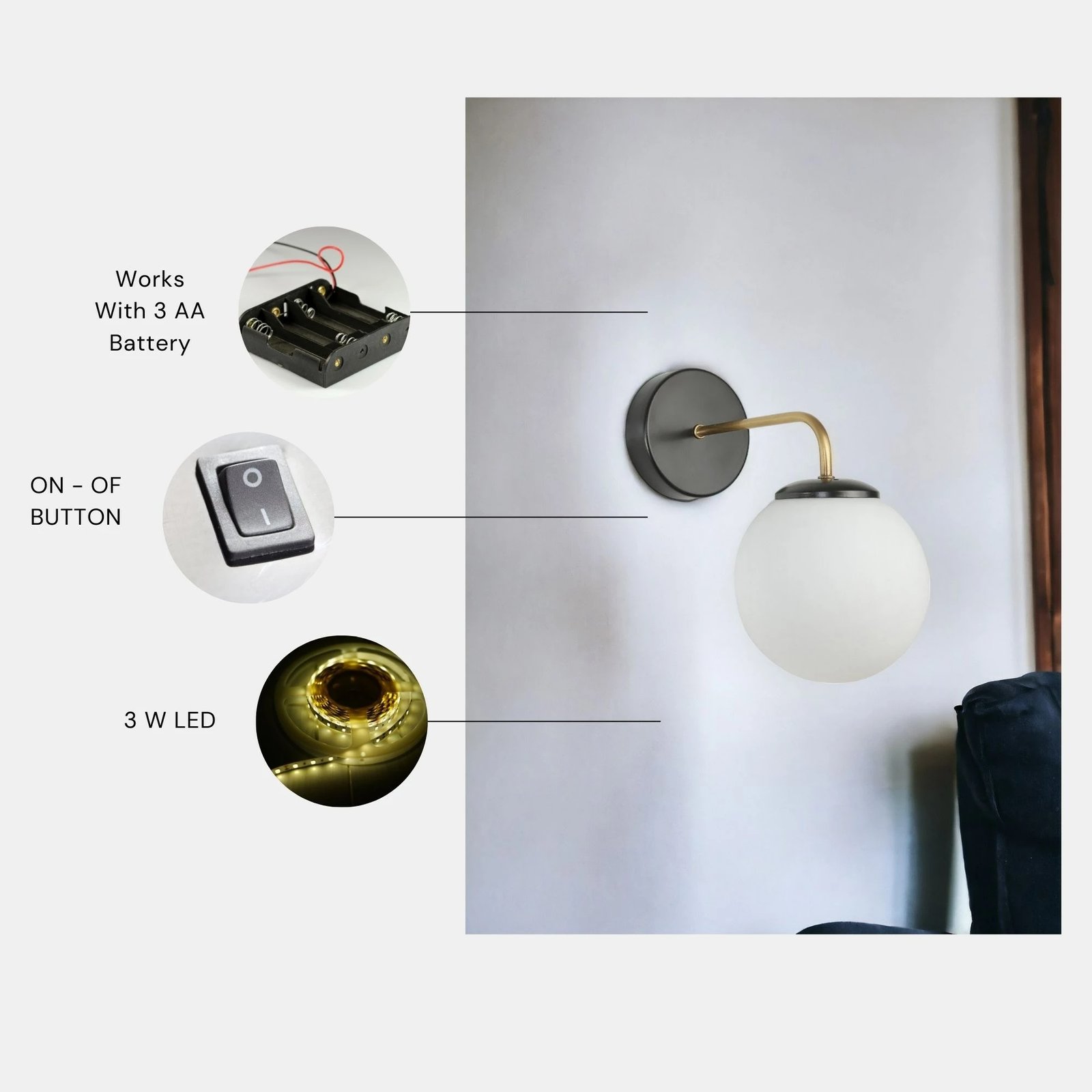 Llambë muri Opviq, Pablo - 8794-6P, e zezë, e artë, e bardhë