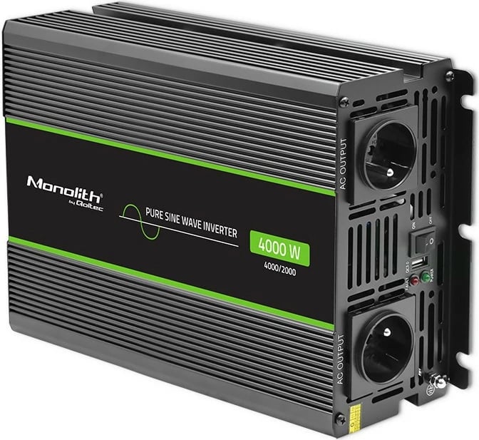 Konvertues voltazhi Qoltec Monolith 51935, 2000W/4000W, 12V në 230V, Pure Sine Wave, Grafit