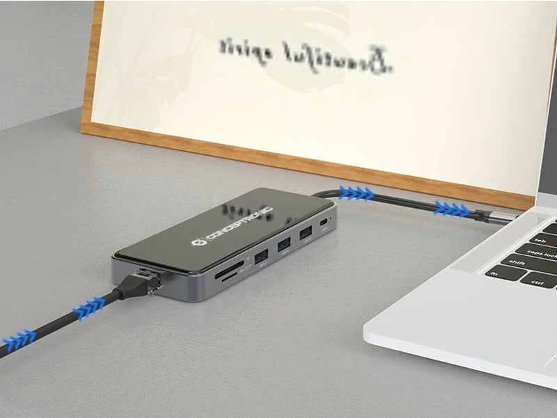 Docking station Conceptronic 7-1, 2x HDMI, 3x USB 3.0, Gigabit LAN, USB-C, 100W, 25cm, gri